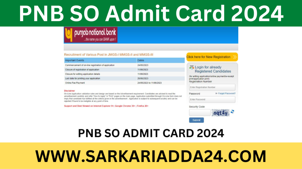 PNB SO Admit Card 2024