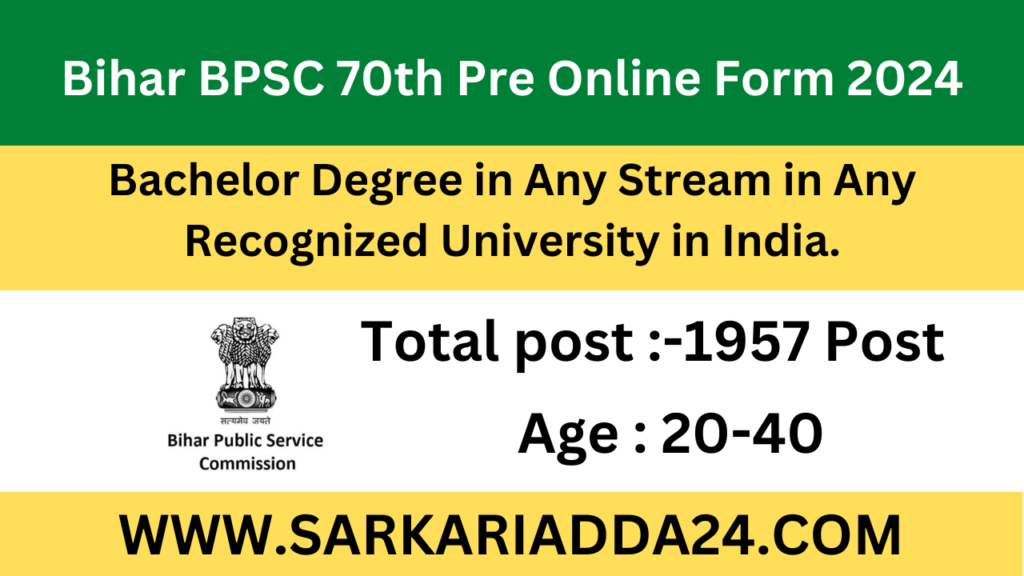 Bihar BPSC 70th Pre Online Form 2024