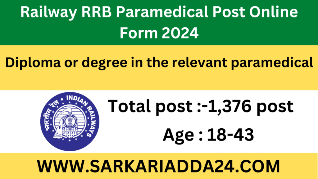 Railway RRB Paramedical Post Online Form 2024