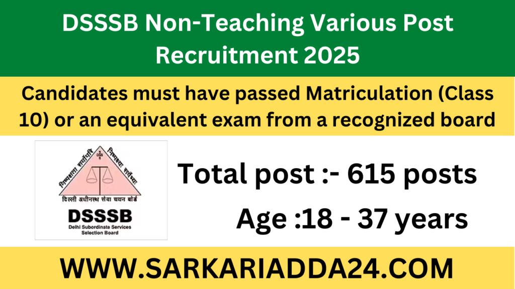 DSSSB Non-Teaching Various Post Recruitment 2025