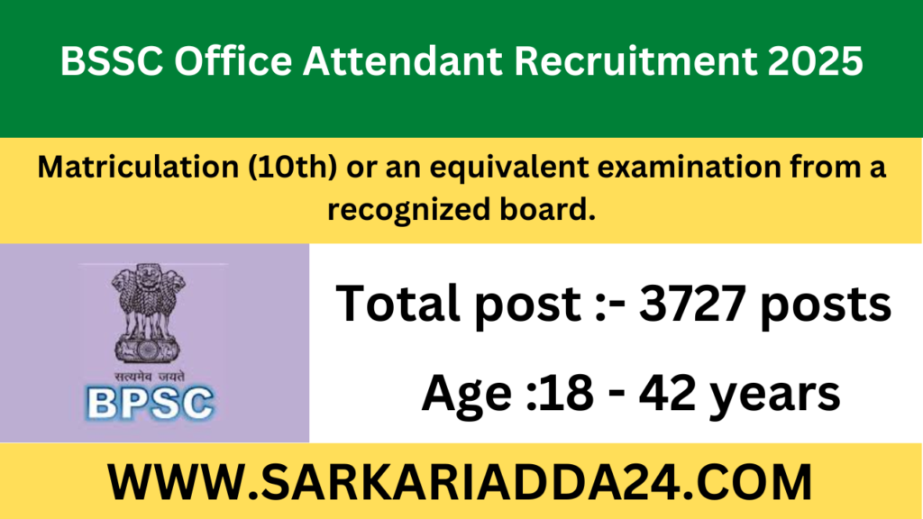 BSSC Office Attendant Recruitment 2025