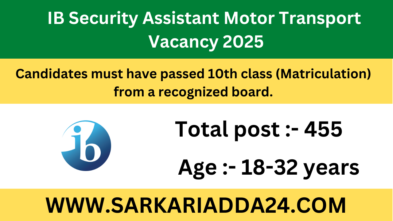 IB Security Assistant Motor Transport Vacancy 2025