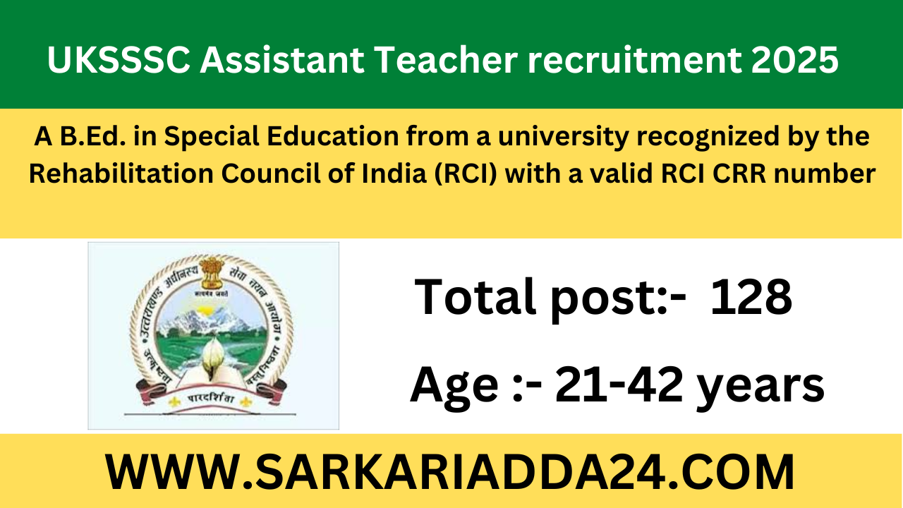 UKSSSC Assistant Teacher recruitment 2025
