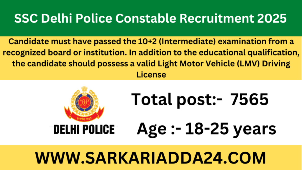 SSC Delhi Police Constable Recruitment 2025