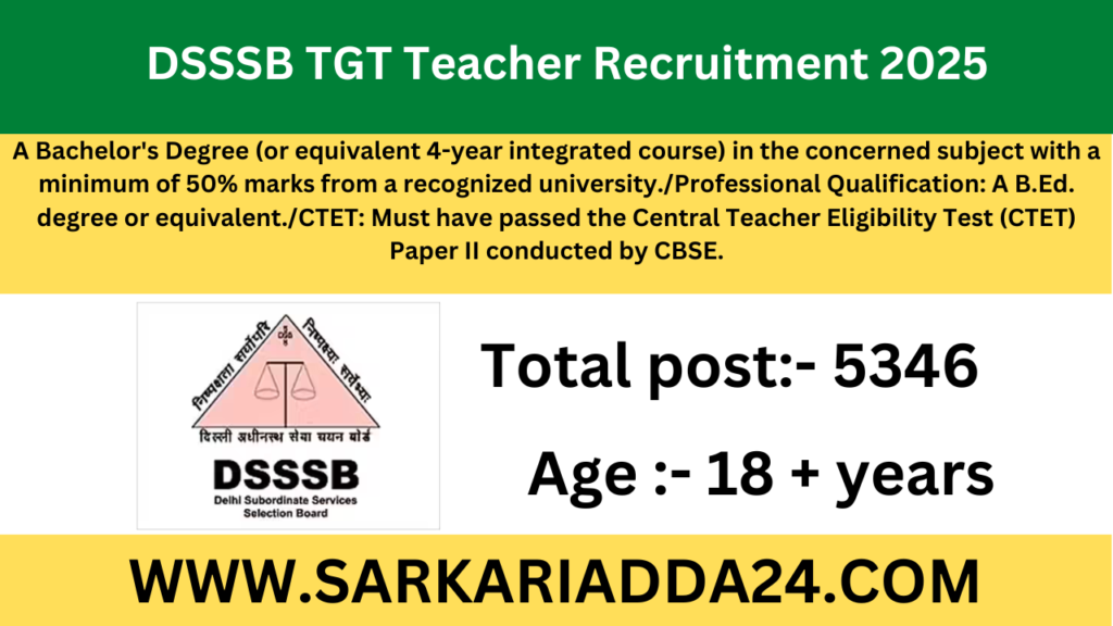 DSSSB TGT Teacher Recruitment 2025