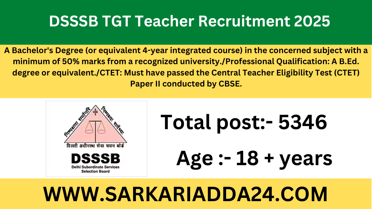 DSSSB TGT Teacher Recruitment 2025